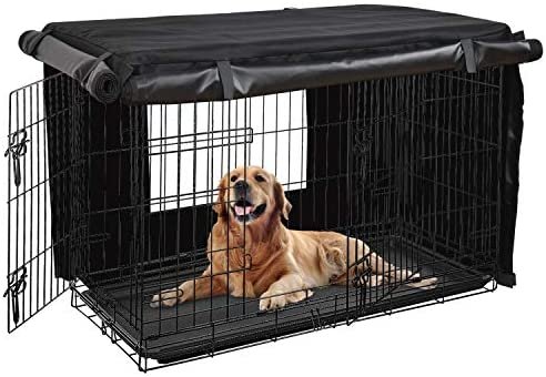 HONEST OUTFITTERS Dog Crate Cover 36 Inch Dog Kennel Cover for Medium Dog, Heavy Duty Oxford Fabric,with Double Door, Pockets and Mesh Window (37L x 24W x 25H,Black)