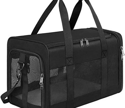 Mancro Pet Carrier Airline Approved, Soft-Sided Pet Travel Bag for Cats with Mesh Windows and Fleece Padding, Collapsible Dog Carrying Case Fit Under Airplane Seat for Kittens, Puppies and Small Dogs