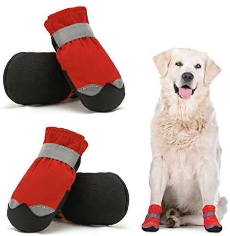 Dog Shoes for Large Medium Dogs Dog Booties Warm Lining with Adjustable Straps Rugged Anti-Slip Sole Paw - Dog Boot Sports Running Hiking Pet Boots - Protectors Comfortable Easy to Wear