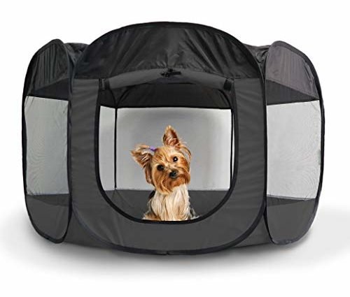 Furhaven Pet Playpen - Indoor-Outdoor Mesh Open-Air Playpen and Exercise Pen Tent House Playground for Dogs and Cats, Gray, Small