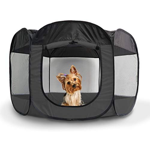 Furhaven Pet Playpen - Indoor-Outdoor Mesh Open-Air Playpen and Exercise Pen Tent House Playground for Dogs and Cats, Gray, Small