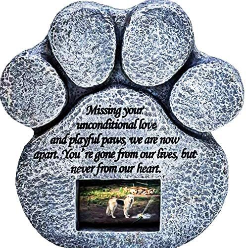 Pawprints Remembered Pet Memorial Stone - Features a Paw Print Photo Frame and Sympathy Poem - Indoor Outdoor Dog or Cat for Garden Backyard Marker Grave Tombstone - Loss of Pet Gift - Loss of Dog Gift