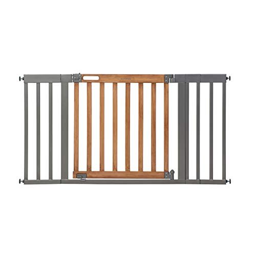 Summer West End Safety Baby Gate, Honey Oak Stained Wood with Slate Metal Frame – 30” Tall, Fits Openings up to 36” to 60” Wide, Baby and Pet Gate for Wide Spaces and Open Floor Plans